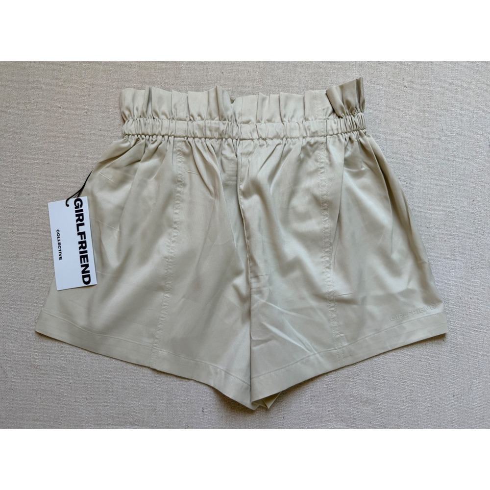 Girlfriend Collective Trail Shorts Oat Beige Paperbag Waist Recycled Ripstop S